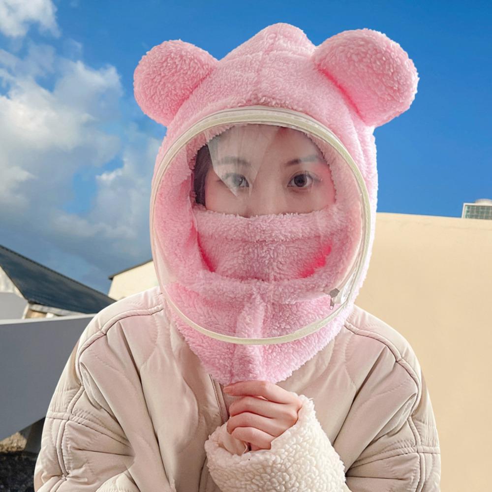 Windproof Riding Face Mask Warm Plush Pullover Hat Fashionable Full Face Cover Hats  Men Women