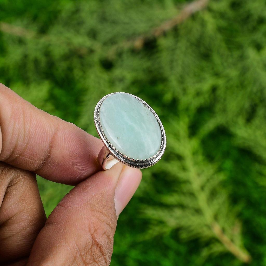 Mothers day Sale Oval Amazonite Gemstone Stackable Promise Ring Sterling Silver