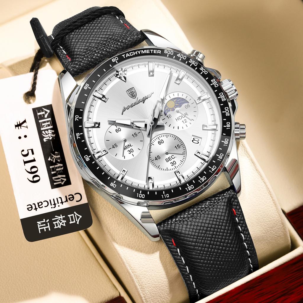 POEDAGAR National Top Swiss Brand New Sports Style Three-Dial Six-Hand Multifunctional Men's Watch