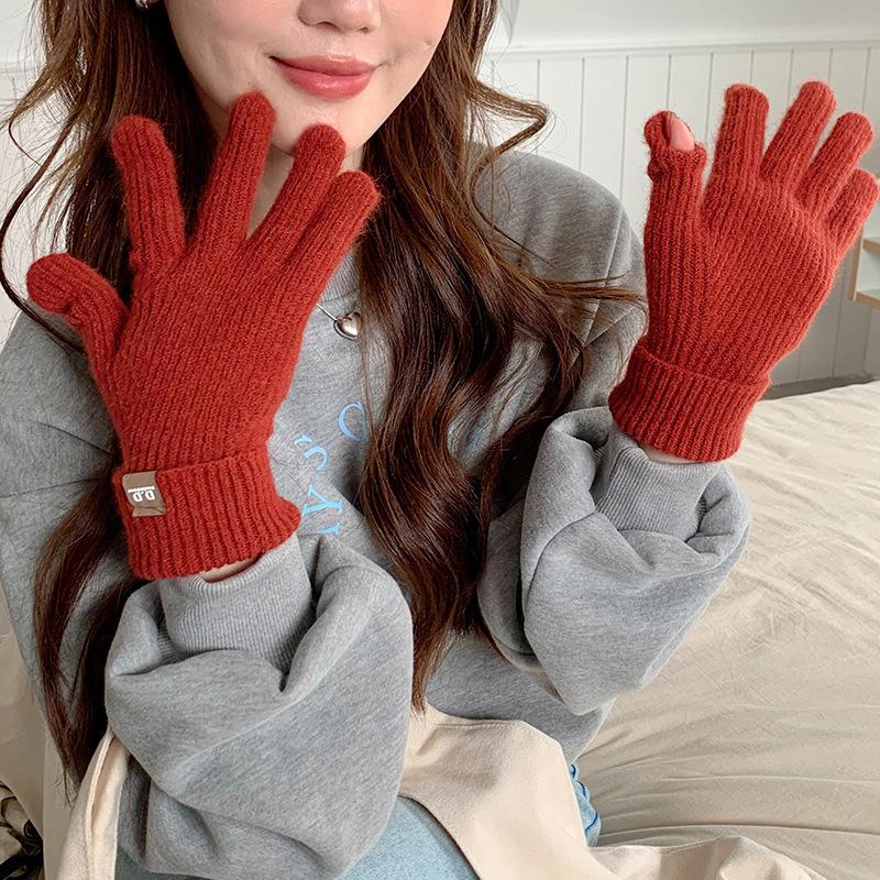 Extended Solid Color Versatile Knitted Gloves Female Student Finger Warm Gloves Male