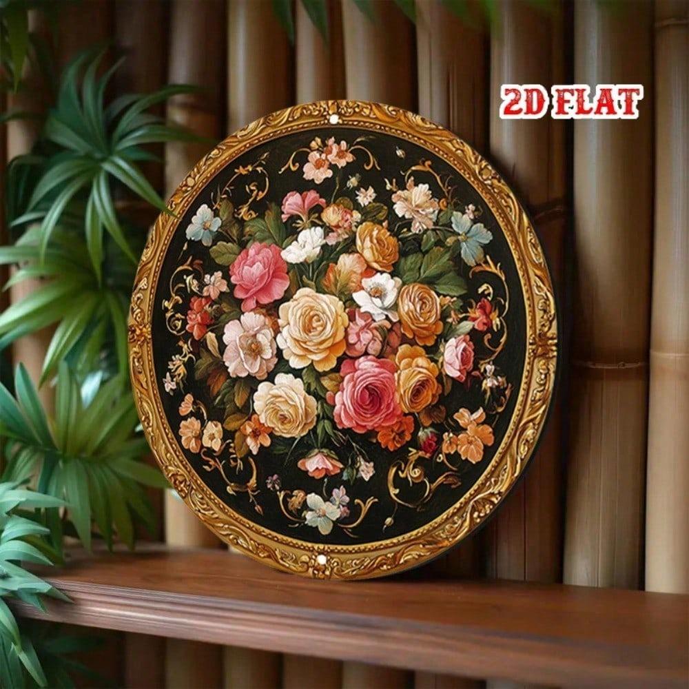 3D Metal Wall Art - Elegant Floral Aluminum Picture, Golden Intricate Design, Dark Botanical Decor for Living Room Bedroom