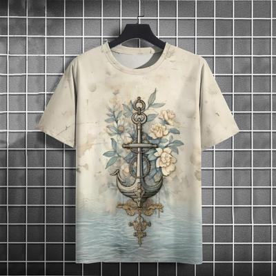 Summer Retro Men's T-Shirt 3d Boat Anchor Print Short Sleeve Tees Nautical Print Tops Loose Oversized Short Sleeve T-Shirt For Men