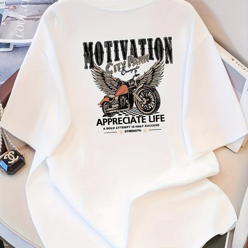 

Motivation City Park Motorcycle Print T-Shirt,Lightweight Summer T-Shirt Breathable Cool, Comfortable Wear XXL білий