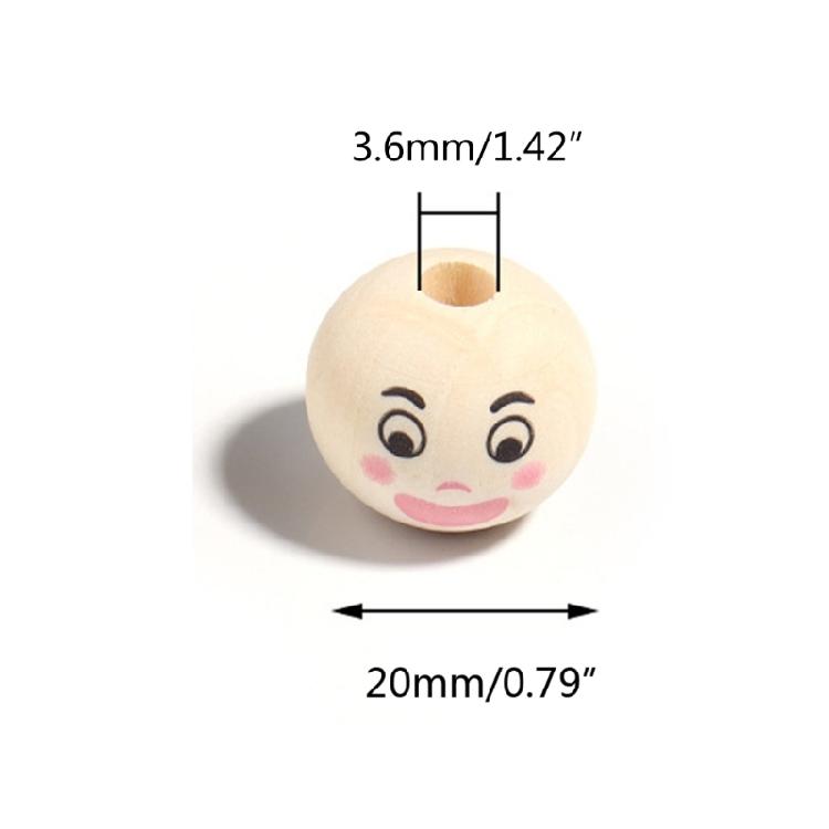 50Pcs Loose Round Wood Beads Face Jewelry DIY Children Beading Smile Beads