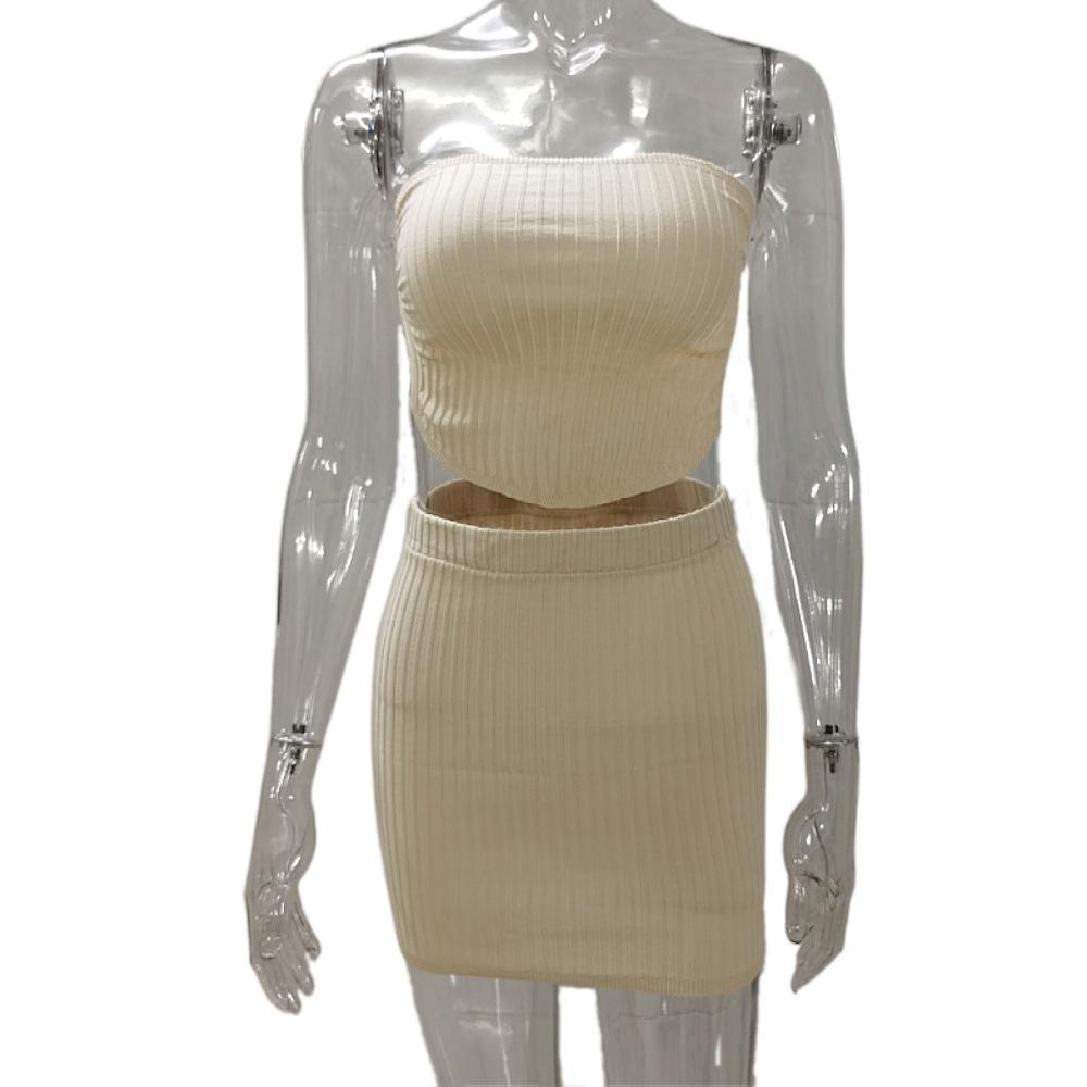 European and American fashion casual suit women's fashion trend women's clothing chest wrap top hip wrap skirt two-piece set