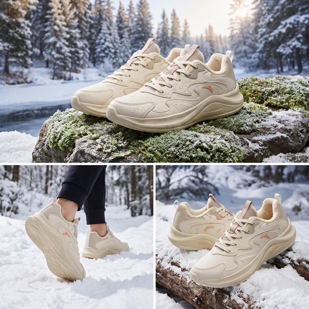 Anta Stroll Winter Leather Upper Fleece Lined Comfortable Low top Running Shoes Women's Brown 922445573-9
