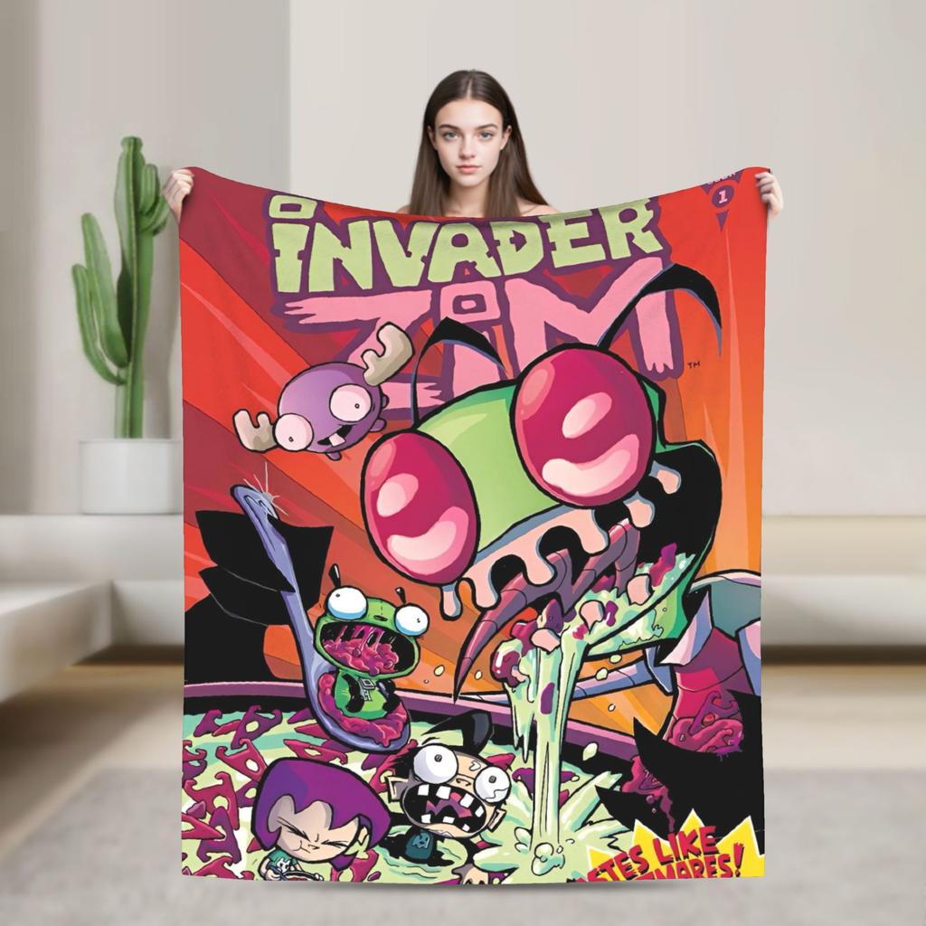 Invader Zim Movie Blanket Soft Warm Street Trend Plush Throw Blanket For Couch Chair Sofa Bed Travel Flannel Bedspread Bed Cover