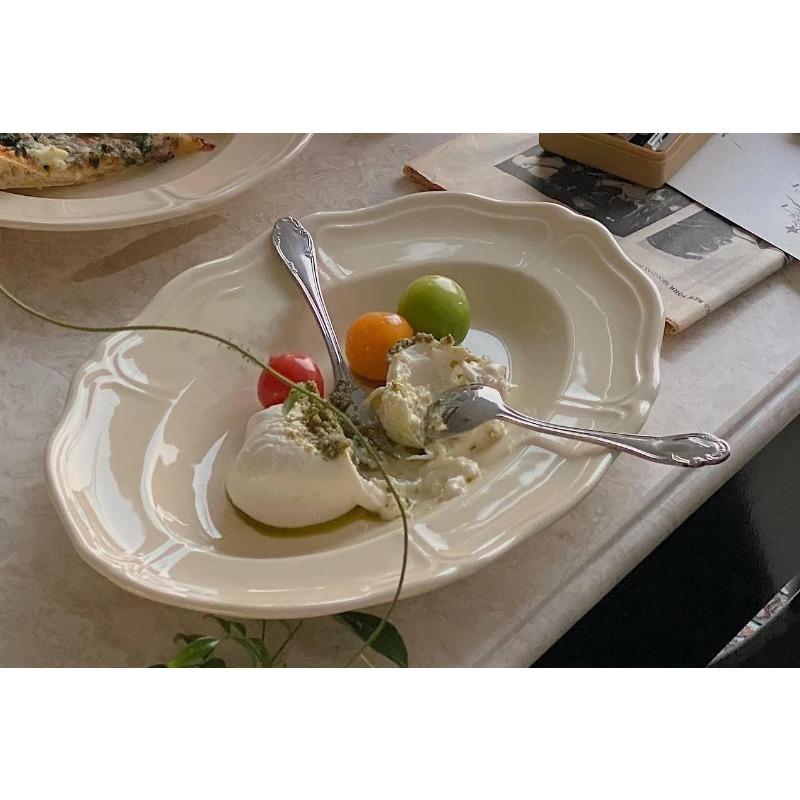 

Французский стиль Инс Западное блюдо Керамическая тарелка западного стиля кремового цвета Овальная Ретро Десертная тарелка для торта Высокоэстетичная Тарелка для завтрака