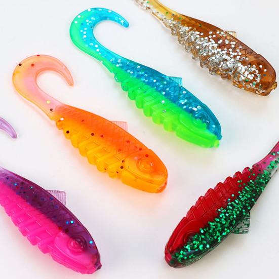 15Pcs 5.5CM/2G Curly Tail Soft Fishing Bait with Glitter Colorful PVC Realistic Bionic Artificial Lure Saltwater Freshwater Fishing Accessories