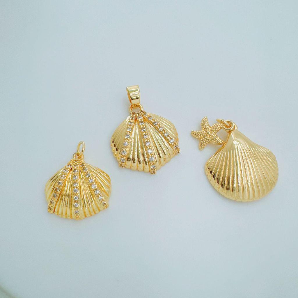 Cross Ocean Shell Conch Drip Oil Gold-Plated Zircon Necklace Pendant Jewelry Accessory