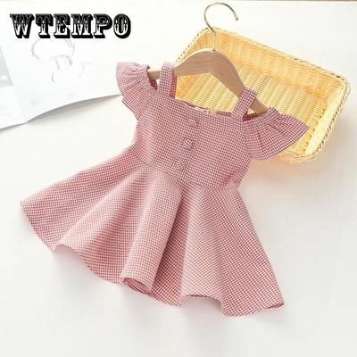 Mädchen Kleid Einfarbig Sommer Kinder Plaid Prinzessin Rock Baby Niedlichen Rock Hosenträger Lotus Blatt Ärmel Prinzessin Rock A-linie Rock