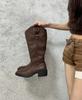 2025 autumn and winter new cow belt buckle V-mouth thick-soled knight boots velvet but knee-high boots women