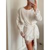 Lace Trim Long Sleeve T-shirt O-Neck Tunic Tops Fashion Beach Robe  Summer Wear
