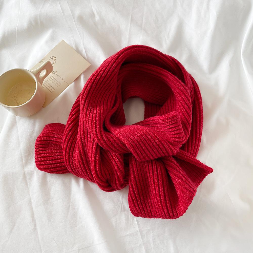 Winter Knitted Acrylic Small Scarf Women's New High-end Monochrome Korean Powder Simple Matching Scarf