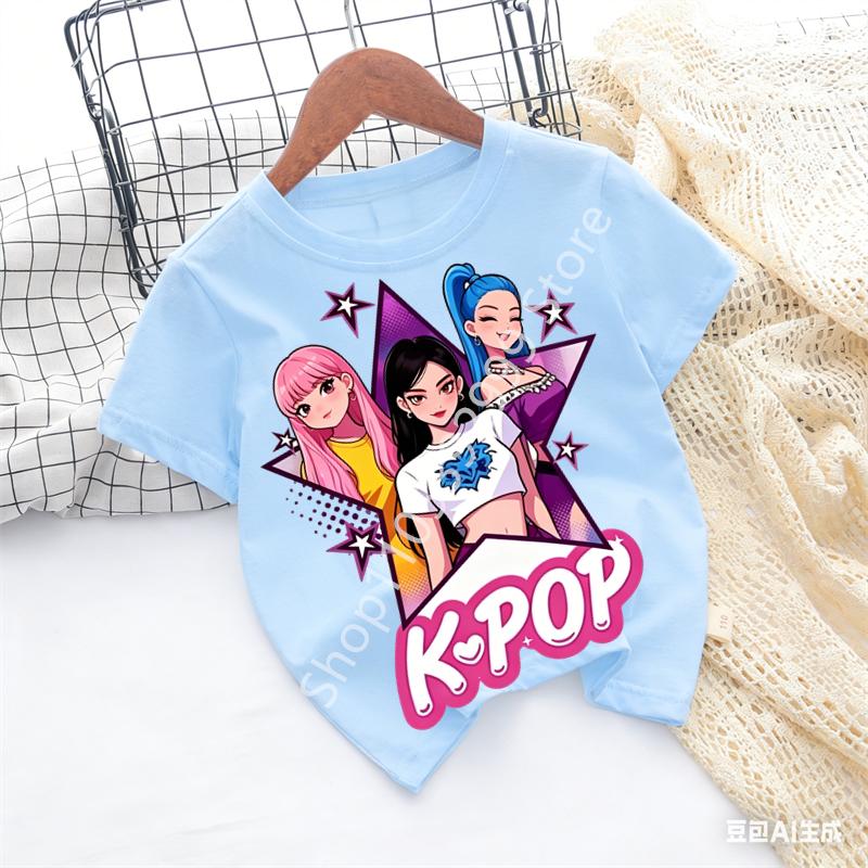 Kpop Childrens T Shirt Cartoon Graphic Short Sleeve Summer Comfortable Top Funny Gift for Fans Harajuku TShirts Girls Clothes