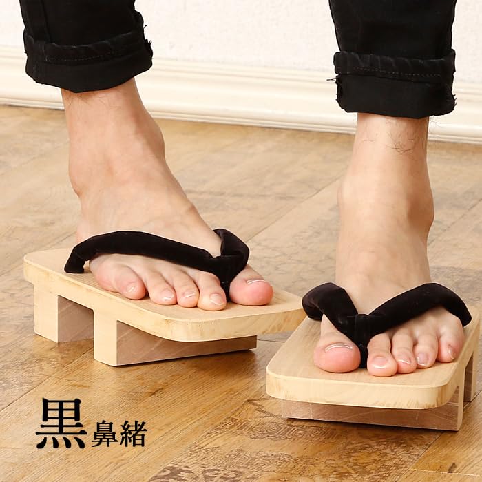 Paulownia Wood Geta Made in White Mikamo Size Black Straps [Takeharu] Men's Sandals, Two-Toothed, Japan, Wood, Geta, Komageta, 3L,