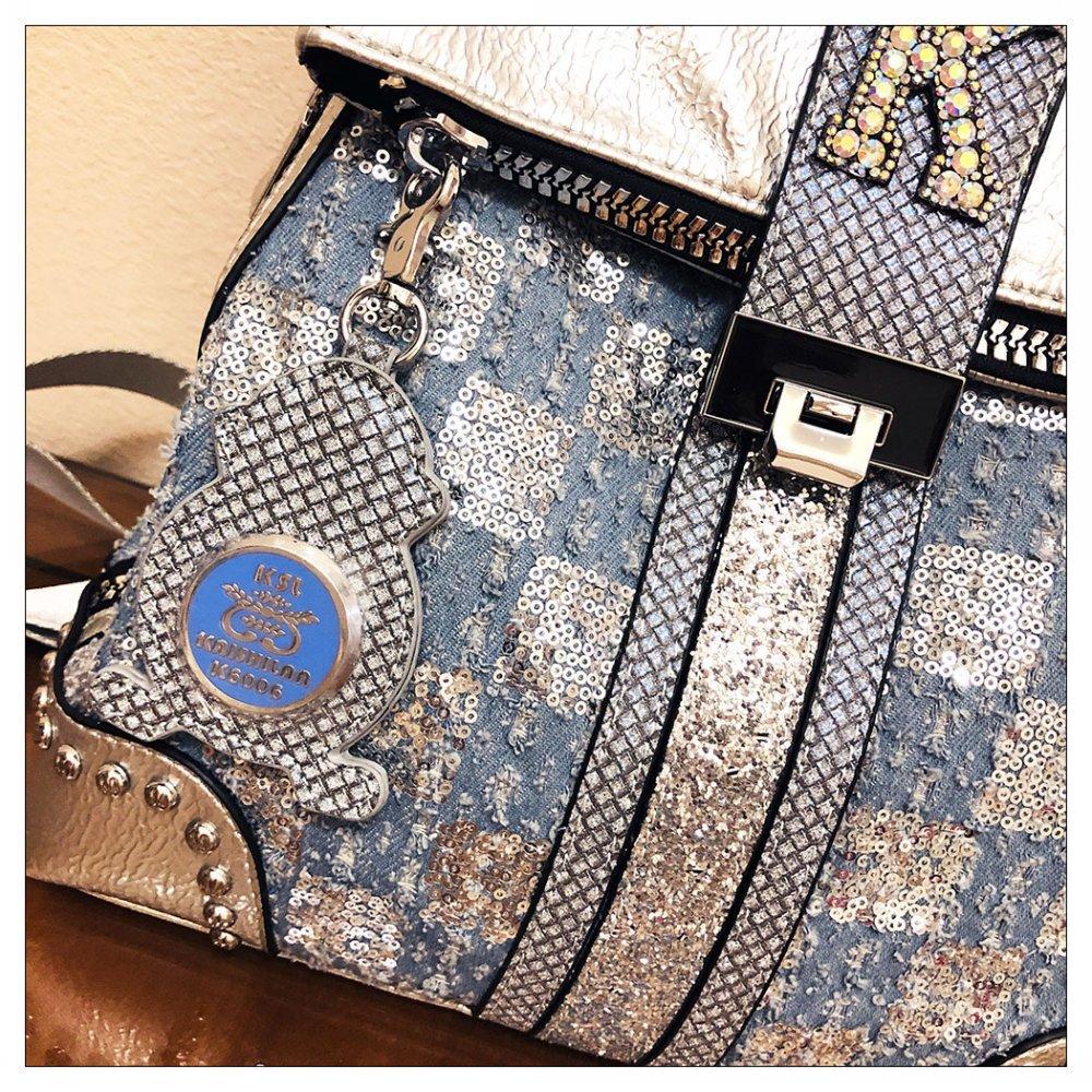 Karierter Denim-Rucksack mit Pailletten, Umhängetasche, Damentasche, vielseitiger, modischer und personalisierter Rucksack mit einer Schulter