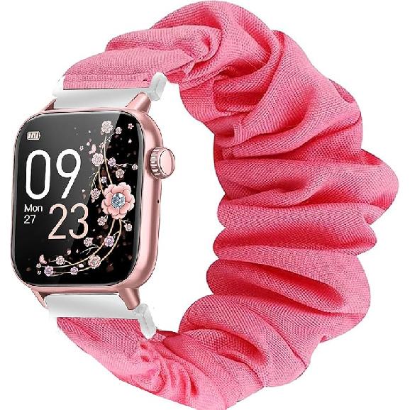 Compatible with AKUMAKA Smart Watch Band, 22mm Fabric Elastic Scrunchie Elastic Watch Band Women Cute Replacement Straps Compatible for AKUMAKA G39,