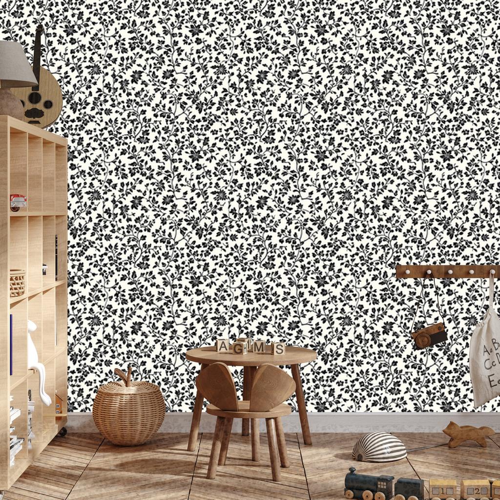 Wallpaper Black and white flowers gray, soft shapes 50x1000