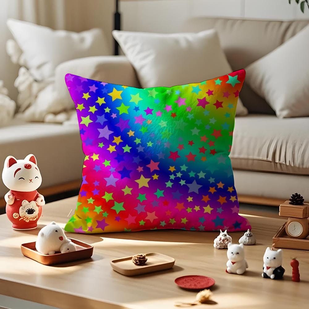 Color Blocking Art Cushion Cover Anti-dustmite Pillowcase Invisible Zipper Silky Short Plush Sofa Cushion Cover