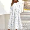 Women's Casual Round Neck Floral Print Midi Dress Long Sleeve Pocket Dress