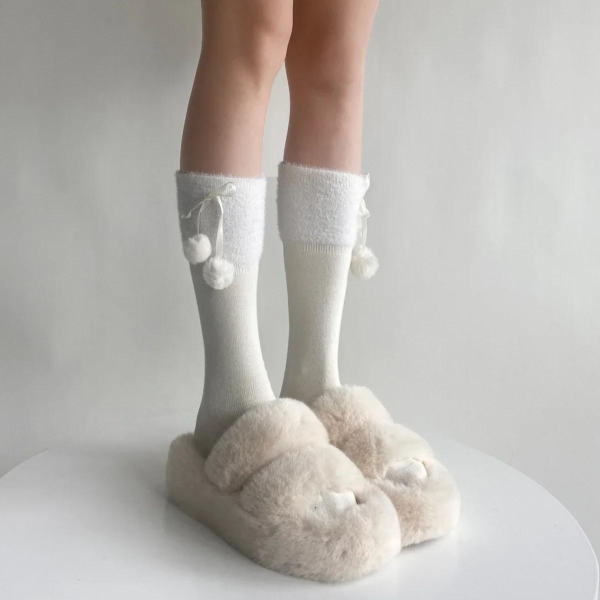 

Kawaii милые носки женские осенне-зимние толстые теплые женские носки с бантом JK Лолита длинные носки для девочек женские чулки