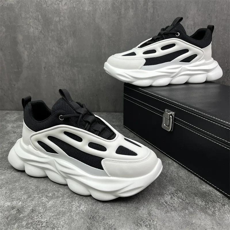 

Fashion New Men s Sneakers Fashionable and Versatile Casual Shoes with Breathable Mesh and Thick Bottom Height Boosting Running Shoes 44 чёрный