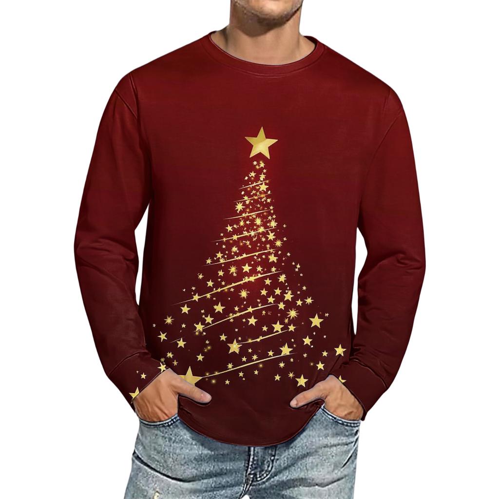Men's Christmas Printed Imitation Cotton Long-sleeved Shirt
