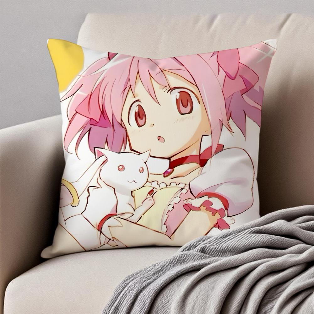

Cute Japanese Anime PPuella Magi Madoka Magica Cushion Cover Pillowcase Antidustmite Invisible Zipper Short Plush Sofa Cushion 30X30cm