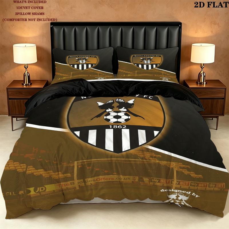 Notts County FC Pattern Bedding uilt Set uilt Cover Pillowcase Home Decoration Birthday Gift (1 * duvet cover + 2 * pillowcase without core)