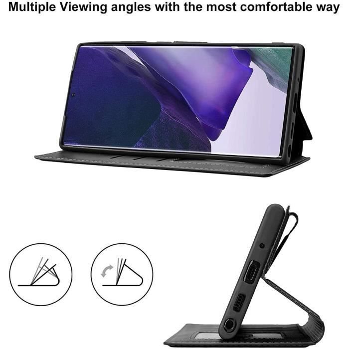 Coque portefeuille - Samsung - S22 Ultra - Noir - Verre trempé - Cuir PU