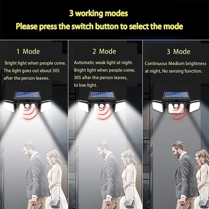 3 Head Solar Lights Outdoor Waterproof Motion Sensor Light 270° Illumination Led Solar Flood Lights Wall Lamp Garden Yard Patio