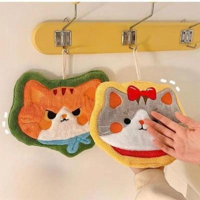 Toalla de Mano de Terciopelo de Coral de Dibujos Animados Para Cocina Gato Kawaii Paño de Limpieza Para Manos Toalla Colgante de Baño Trapo de Limpieza Absorbente