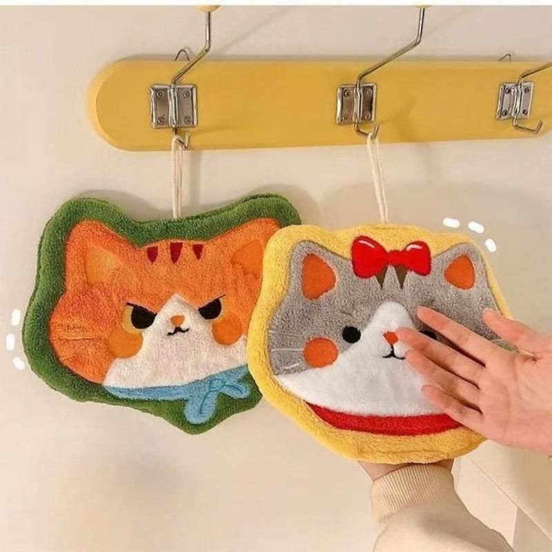 Çizgi Film Mercan Kadife Mutfak El Havlusu Kawaii Kedi El Silme Temizlik Bezi Banyo Asma Havlusu Emici Temiz Bez