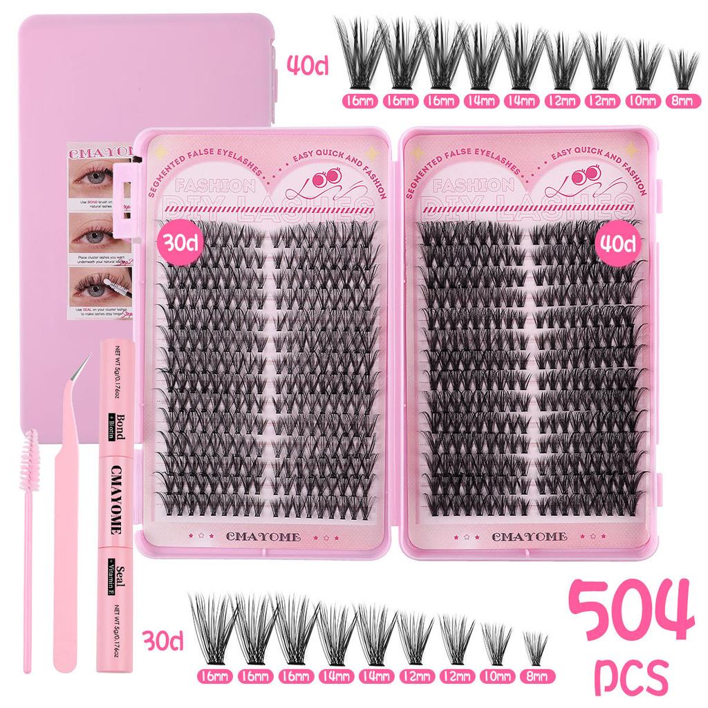 504 Clusters Of Single-Cluster False Eyelashes 8-16Mmdiy Segmented Natural Dense D-Curve Self-Grafting