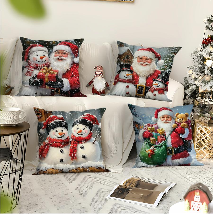 New Christmas Cartoon Cute Print Pillowcase Office Waist Pillowcase Model Room Bay Window Decoration Pillow