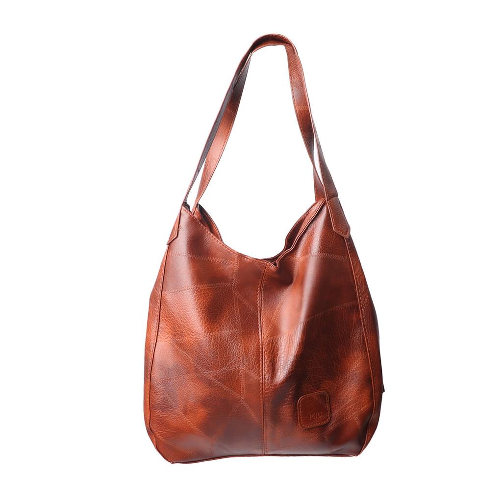 PU Leather Shoulder Bag Women Fashionable Elegant Large Capacity Zipper Handbag with Magnetic Snap Brown Free Size