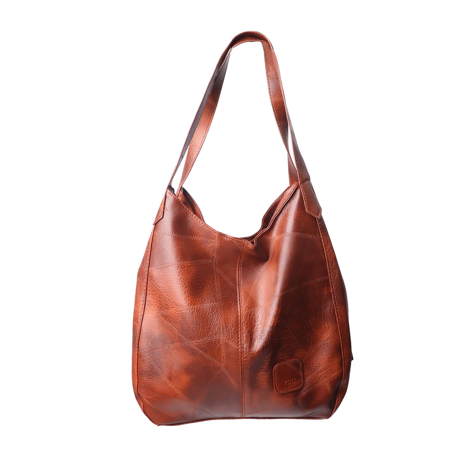 

PU Leather Shoulder Bag Women Fashionable Elegant Large Capacity Zipper Handbag with Magnetic Snap Brown Free Size