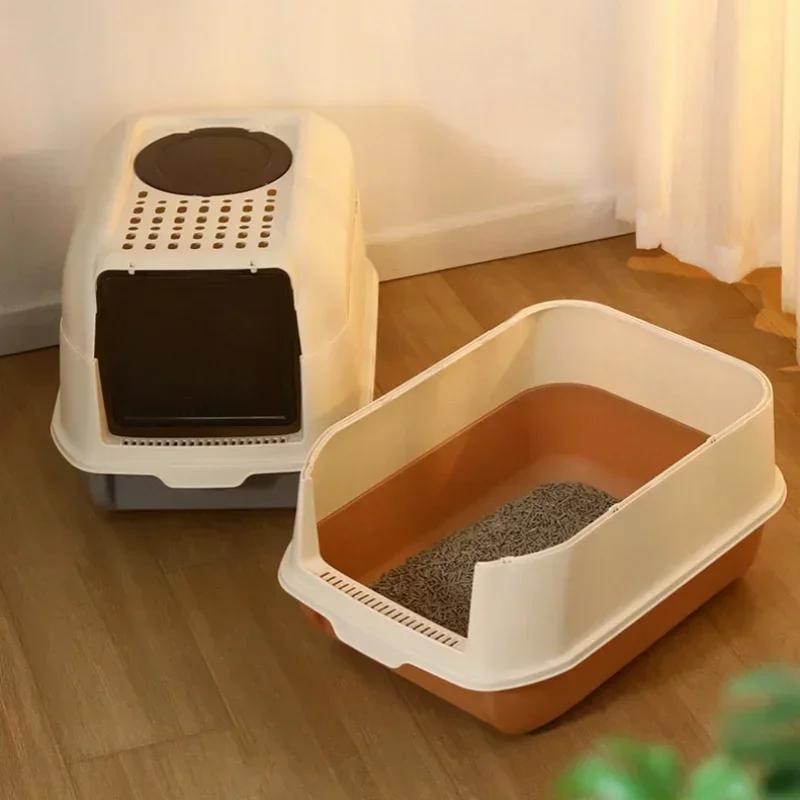 Foldable Anti-Splash Extra Large Cat Litter Box-Fully Enclosed Pet Toilet Dog Cat Bedpan with Included Litter Scoop for Easy Use