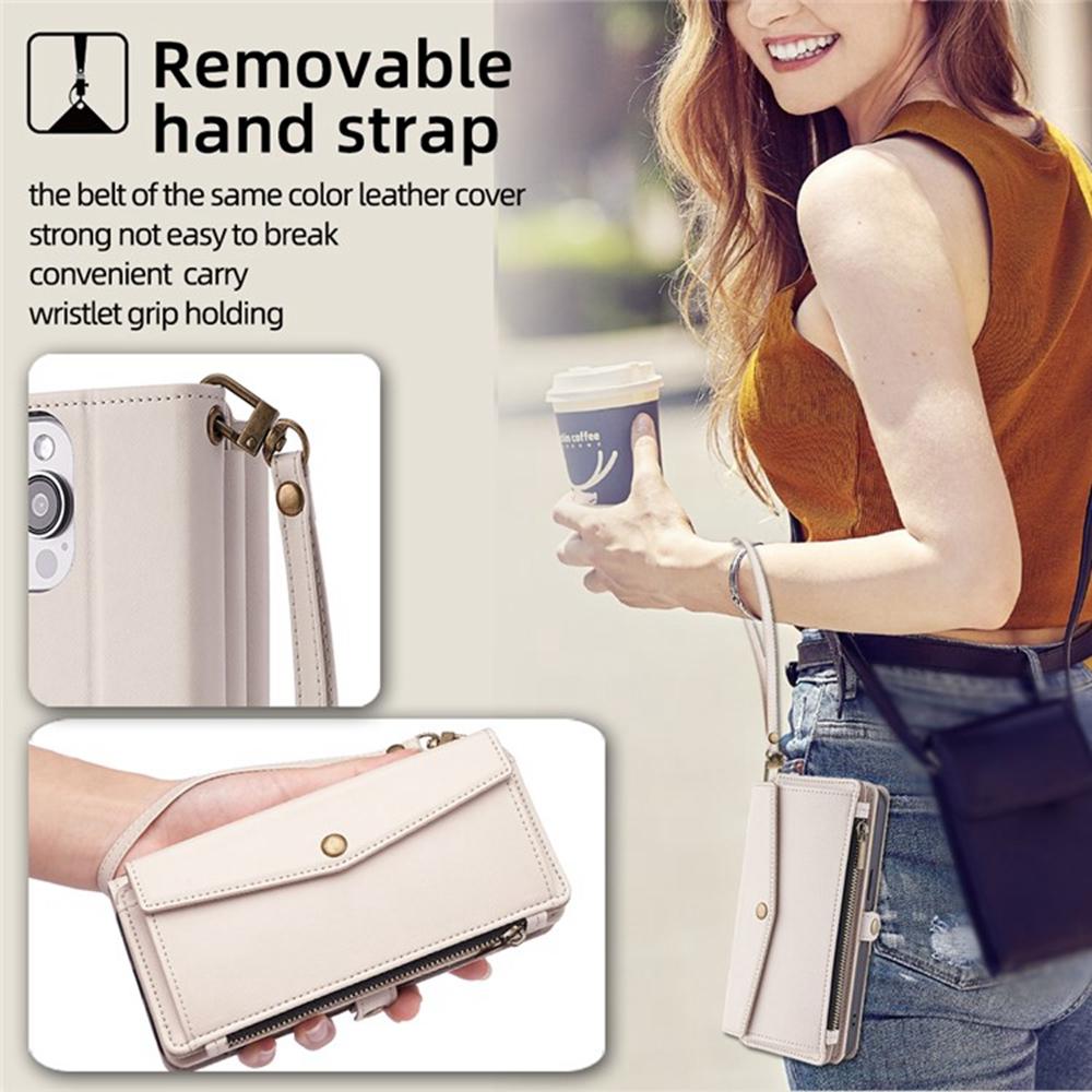 For iPhone Air Case Card Slots Zipper Purse PU Leather Phone Cover with Shoulder Strap