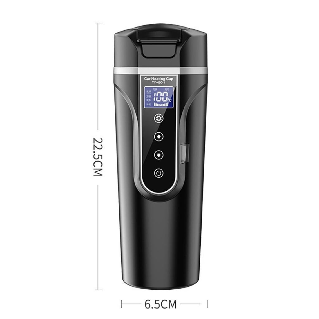 12V/24V Stainless Steel Car Heating Cup Electric Water Cup LCD Display Temperature Kettle Coffee Tea Milk Heated 450ml