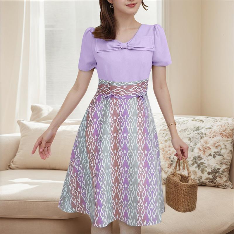 

ZANZEA Женское повседневное платье с круглым вырезом и коротким рукавом Летнее платье с принтом 5XL фиолетовый