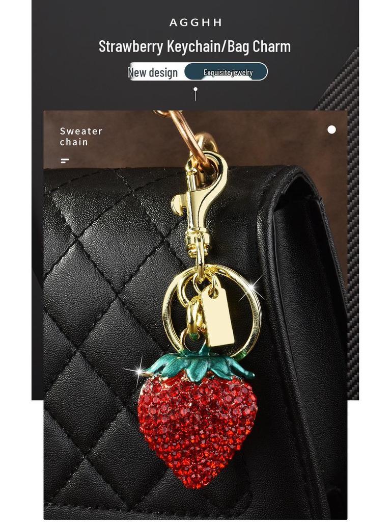 European & American Diamond Strawberry Pendant Metal Keychain