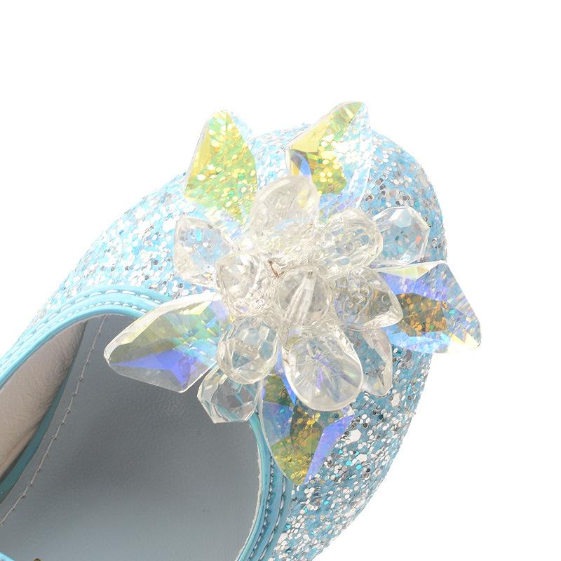 Children's High Heels Elsa Princess Shoes Spring and Autumn Girls' Crystal Shoes Soft Sole Single Shoes for Small, Medium, and Large Children silver