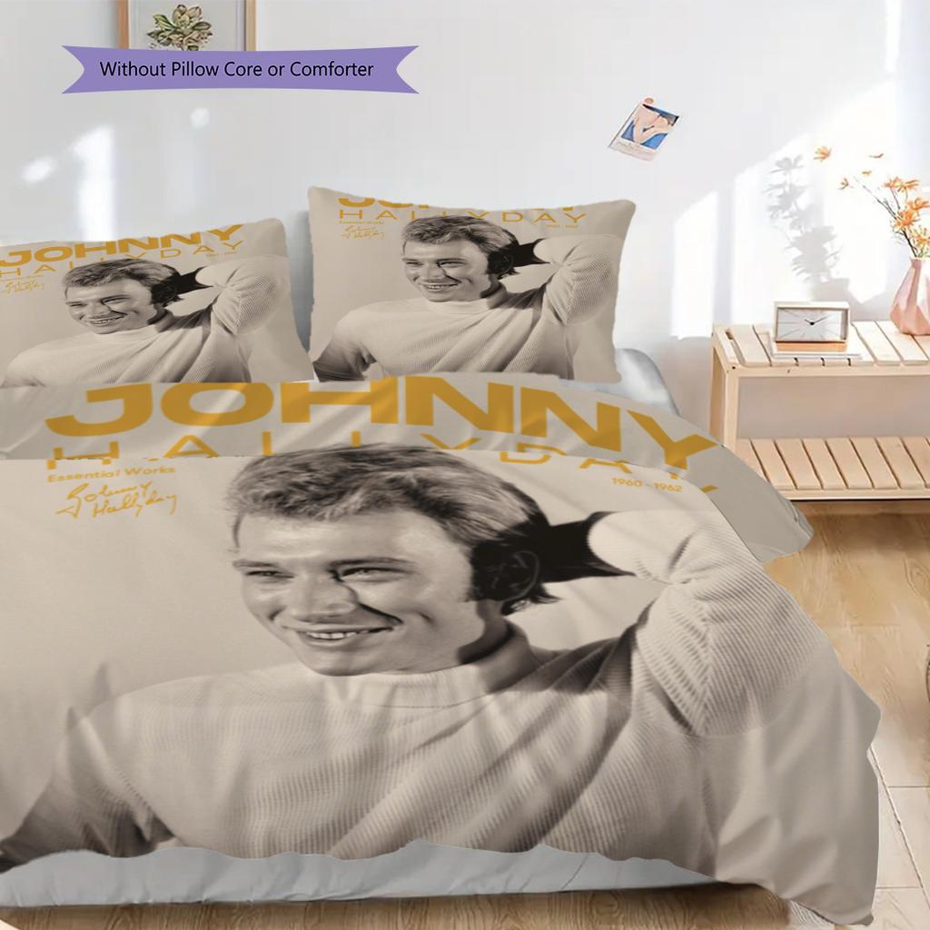 Johnny Hallyday Retro Records bedding, duvet cover, pillowcase, home decoration, birthday gift (1 * duvet cover+2 * pillowcase, coreless)