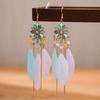 Bohemian Long Sun Flower Feather Earrings for Women Trendy Ethnic Retro Gold Color Chain Tassel Earring Wedding Vacation Jewelry
