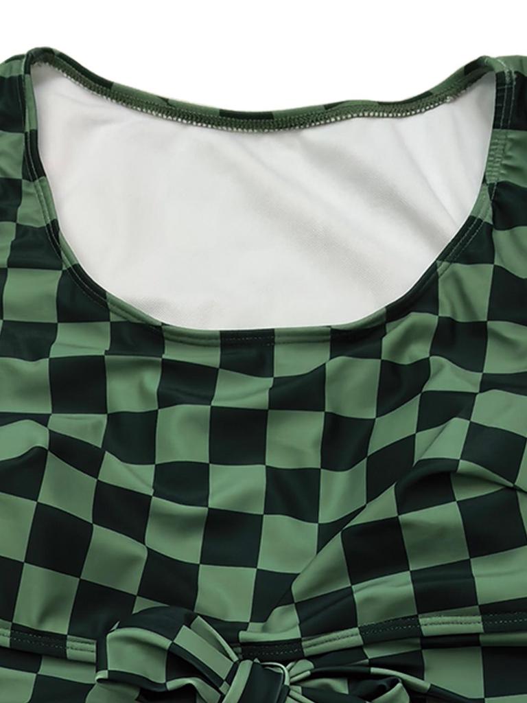 2026 European & American Plus Size Sexy Plaid Bikini - High Waist Tummy Control Two-piece Swimsuit