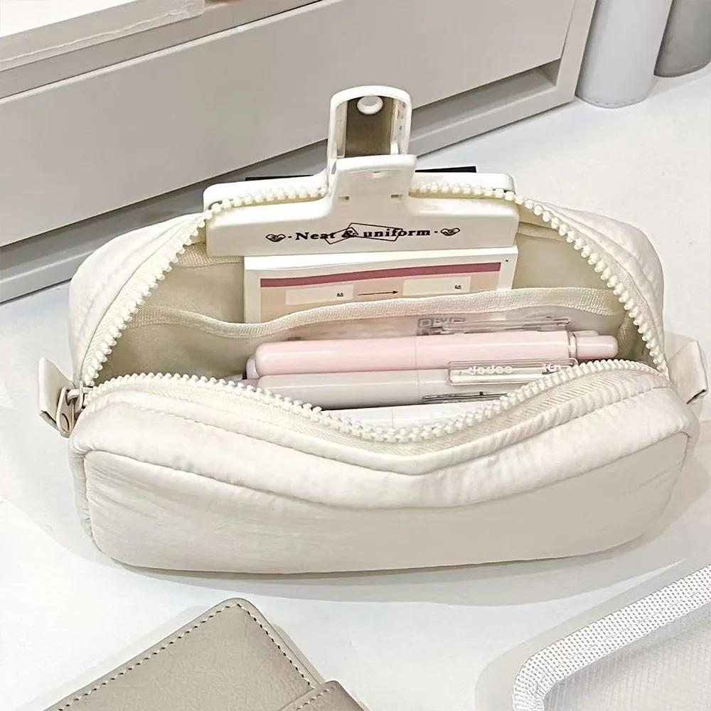 Simplicity Solid Color Pen Bag Zipper Design Large Capacity Pencil Case Portable Stationery Organizer Office Back To School