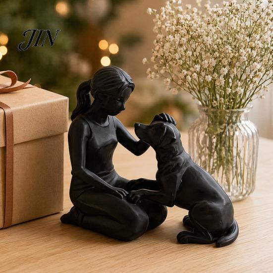 Jedinečná ručně vyráběná památka na mazlíčka 3D tištěná figurka dívky se psem, minimalistická dřepící socha pro domácí dekoraci, emoční dárek soustrasti, léčení
