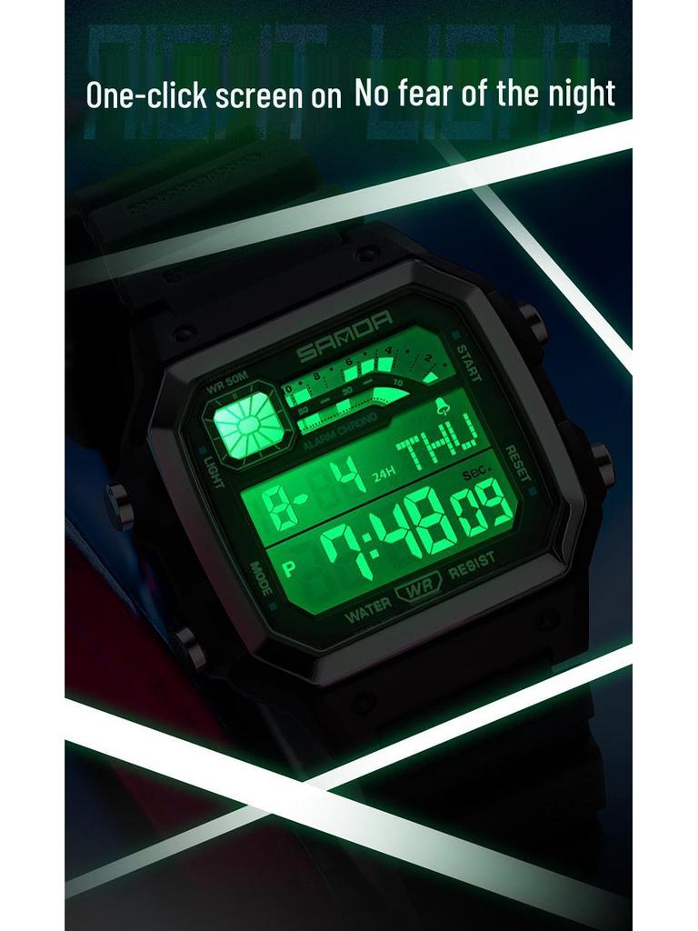 SANDA Square Multi-Function Digital Sports Watch: Waterproof, Luminous, Ideal for Students and Parties